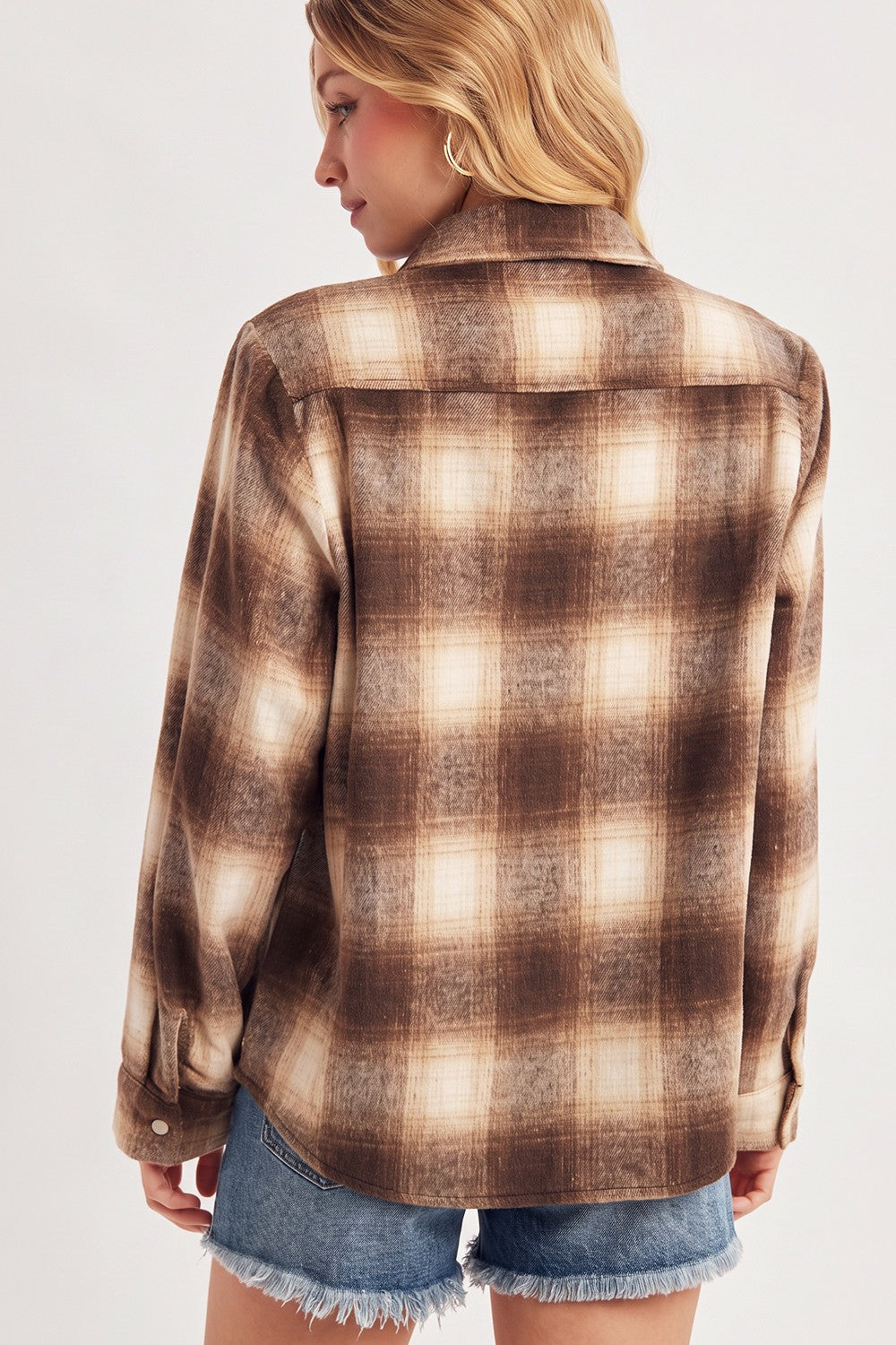 Snap Button Down Plaid Shacket