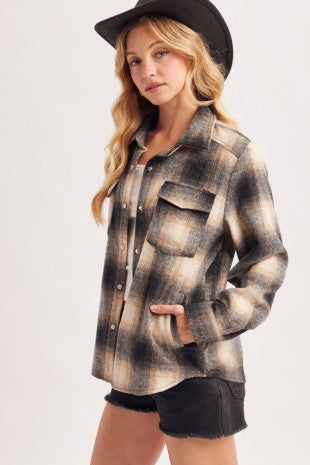 Snap Button Down Plaid Shacket