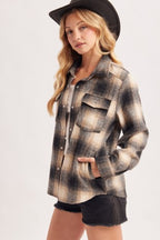 Snap Button Down Plaid Shacket