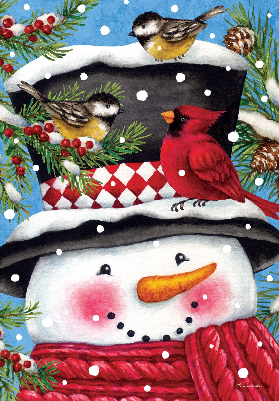 Snowman & Birds-Flag by Tina Wenke
