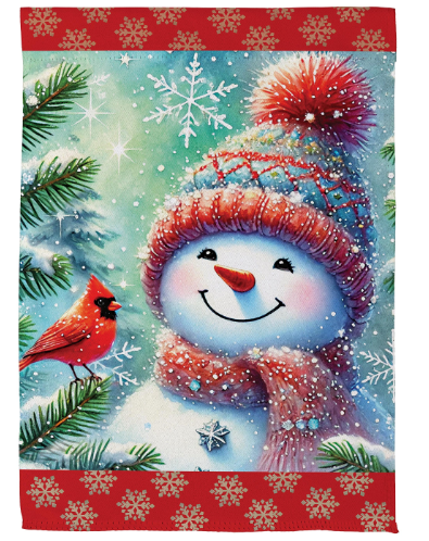 Snowman With Cardinal Friend Suede House Flag