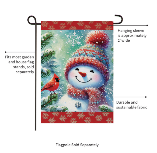 Snowman With Cardinal Friend Suede House Flag
