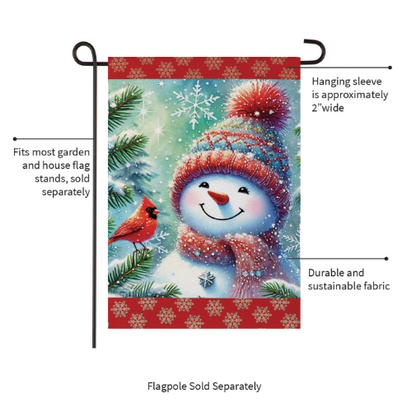Snowman With Cardinal Friend Suede House Flag