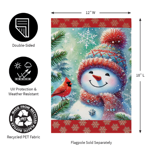 Snowman With Cardinal Friend Suede House Flag