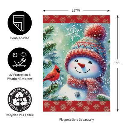 Snowman With Cardinal Friend Suede House Flag