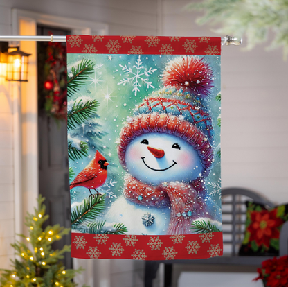 Snowman With Cardinal Friend Suede House Flag