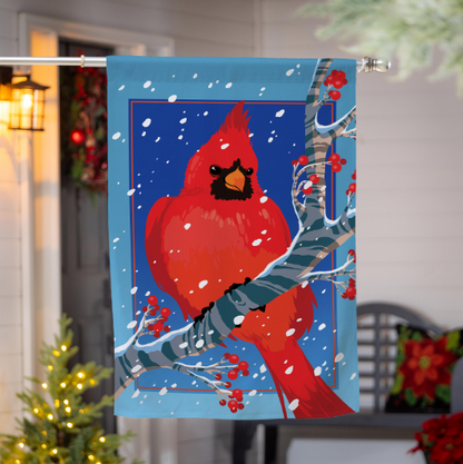 Snowy Cardinal Burlap House Flag