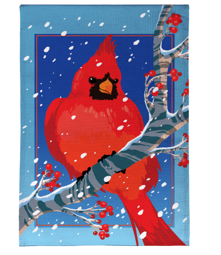 Snowy Cardinal Burlap House Flag
