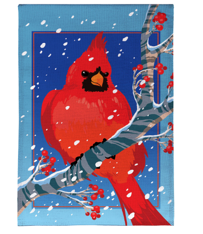 Snowy Cardinal Burlap House Flag