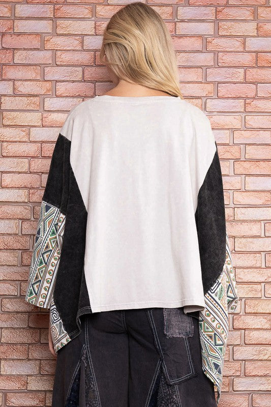 Sonny And Cher Print Pancho Sleeve Top