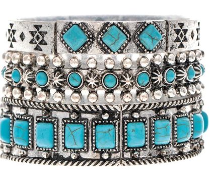 Silver Turquoise Southwest Bracelet Set