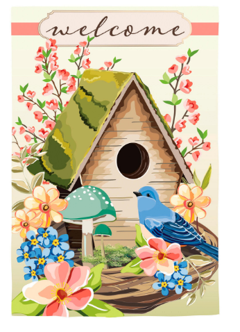 Spring Birdhouse Applique House Flag