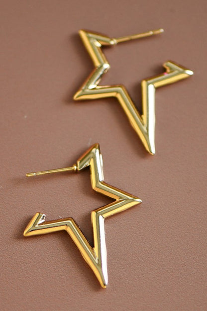 18K Waterproof Non-Tarnish Stainless Steel Star Hoops