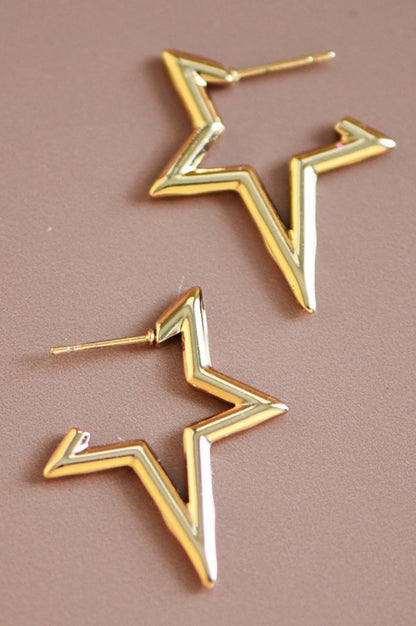 18K Waterproof Non-Tarnish Stainless Steel Star Hoops