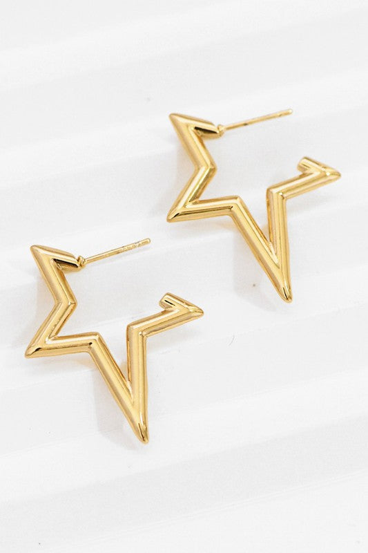 18K Waterproof Non-Tarnish Stainless Steel Star Hoops