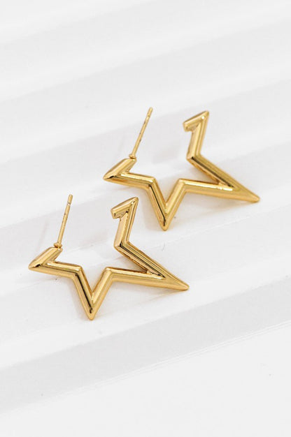 18K Waterproof Non-Tarnish Stainless Steel Star Hoops
