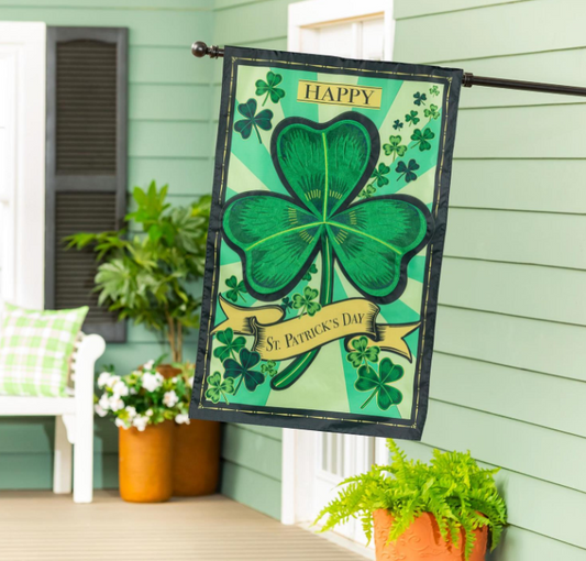 St Patrick's Day Shamrock Applique Flag