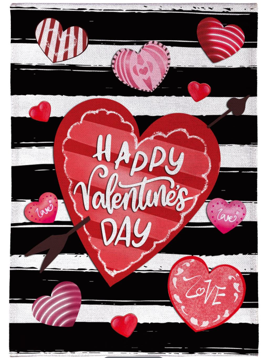 Striped Hearts Burlap Flag
