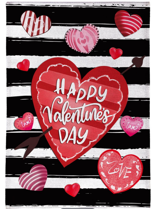 Striped Hearts Burlap Flag