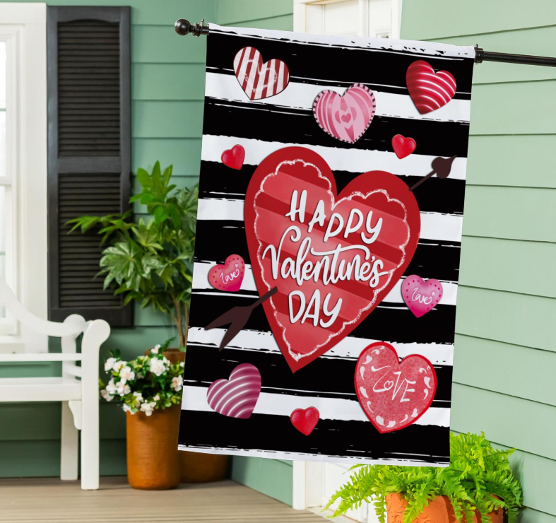 Striped Hearts Burlap Flag