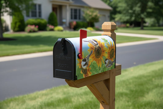 Sunflower Chickadees Mailbox Cover