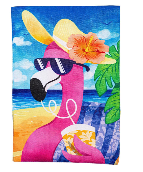 Summer Flamingo Burlap Flag