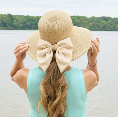 Sun Hat Zaya Boho Wide Brim Ponytail with Bow