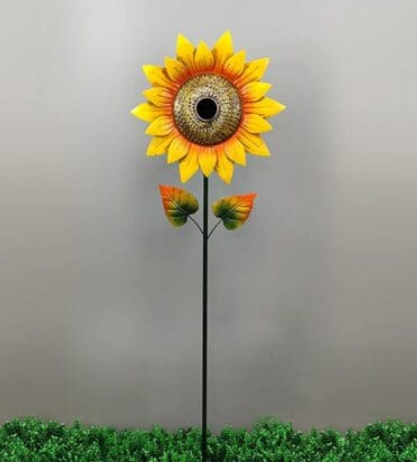Sunflower Birdhouse Metal Stake 61"H