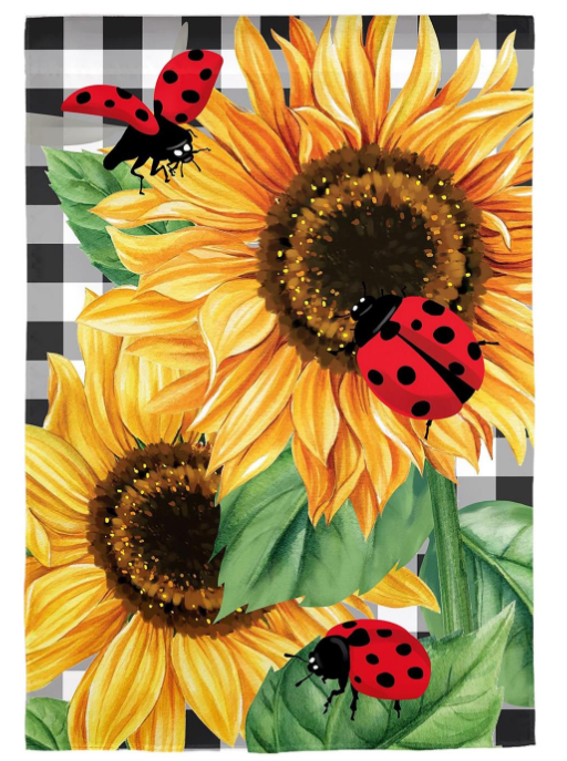 Sunflower Ladybugs Burlap Flag