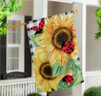 Sunflower Ladybugs Burlap Flag