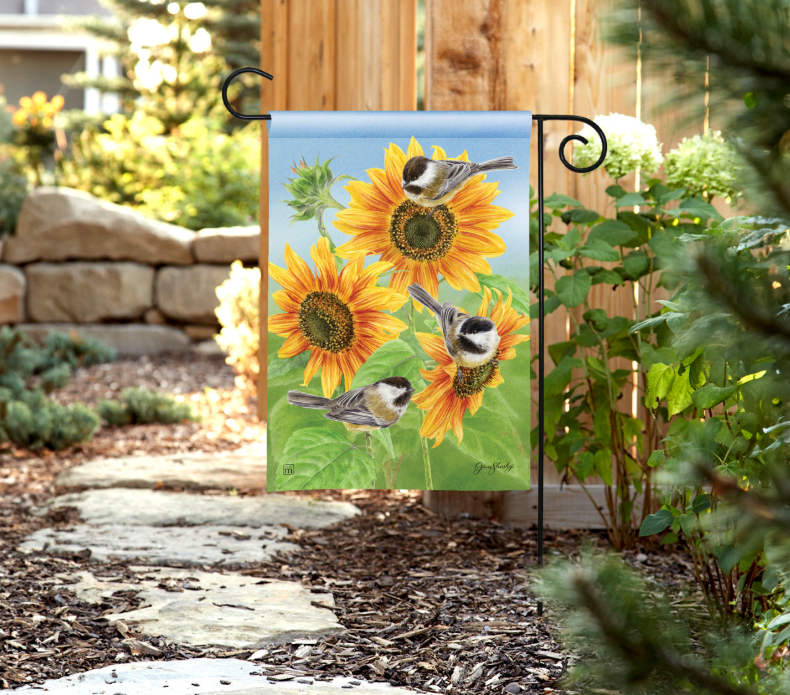 Sunflowers and Chickadees Garden Flag