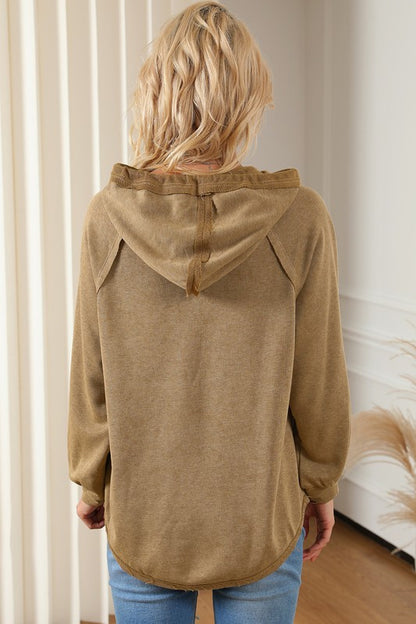 Wendy Waffled Exposed Seam Drawstring Hoodie