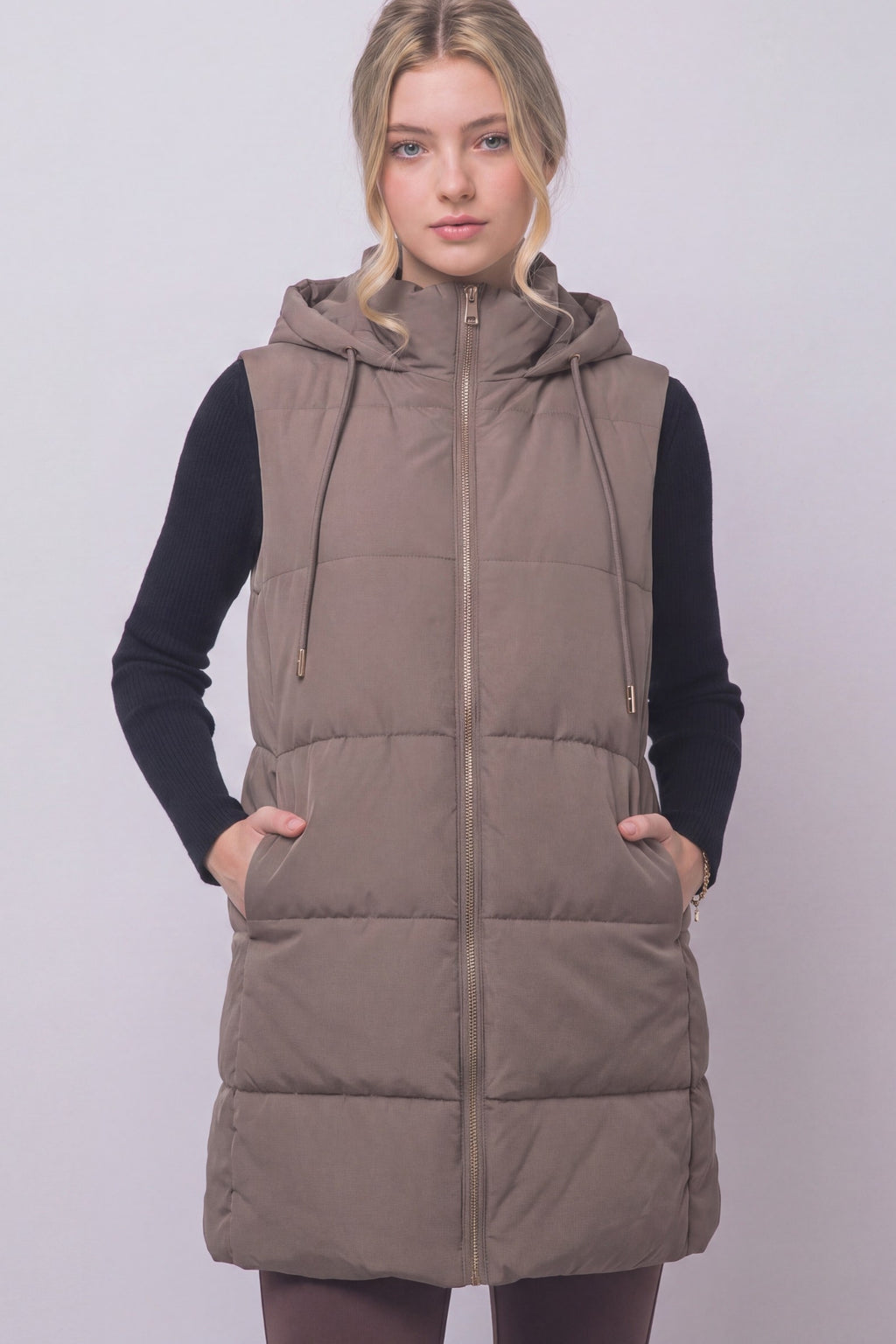 Long Hooded Puffer Vest
