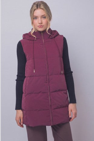 Long Hooded Puffer Vest