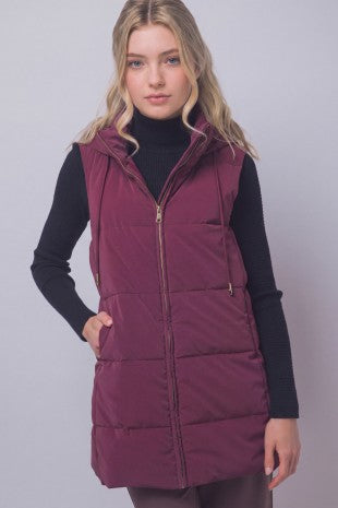 Long Hooded Puffer Vest