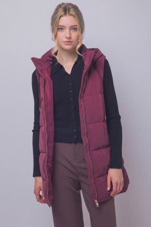 Long Hooded Puffer Vest