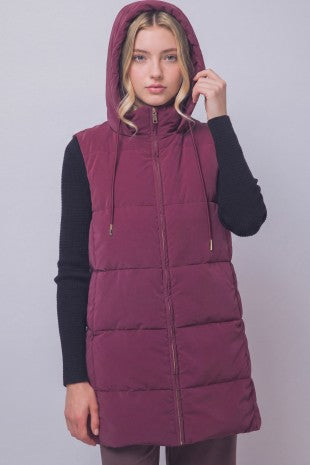 Long Hooded Puffer Vest