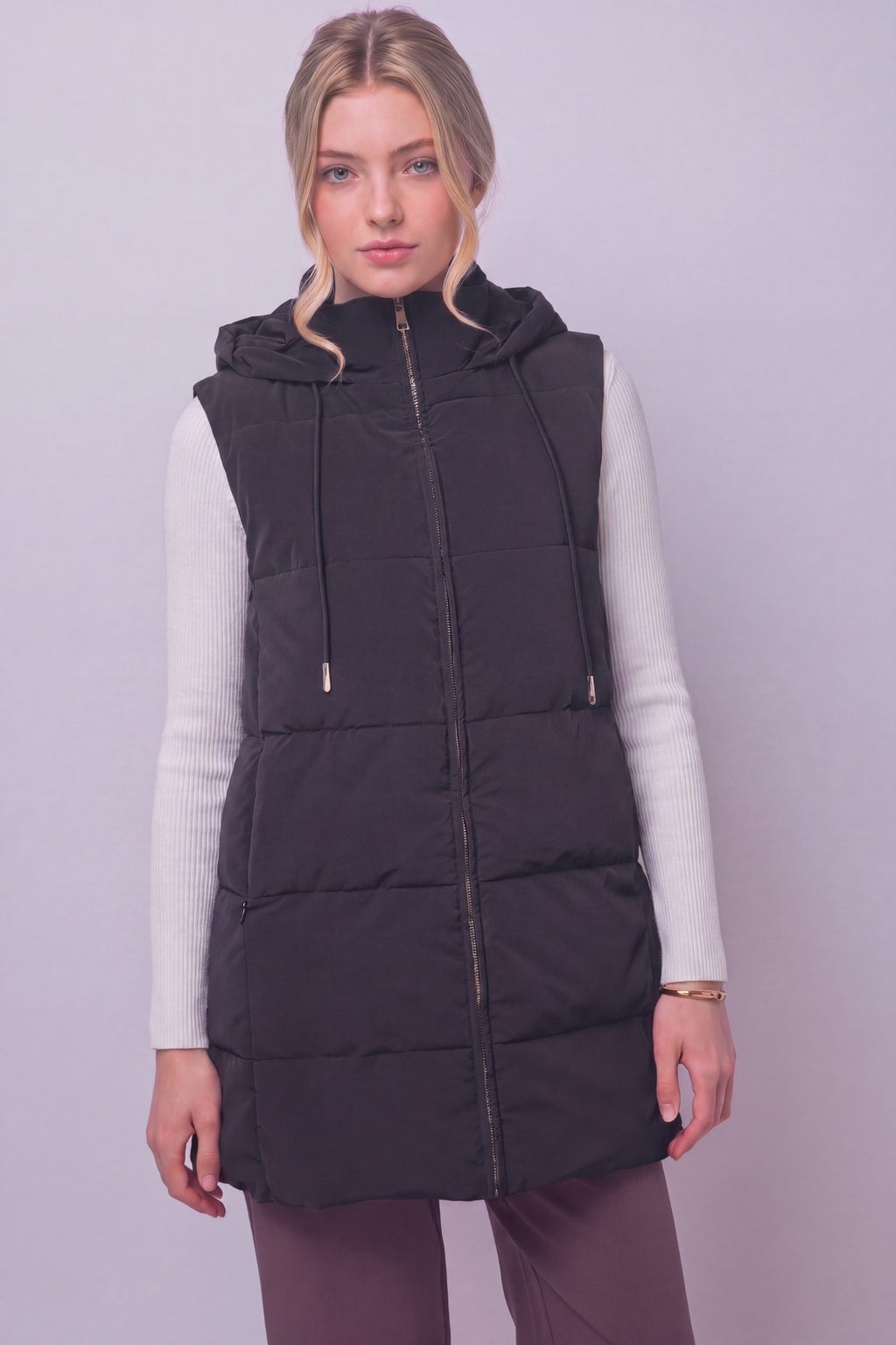 Long Hooded Puffer Vest