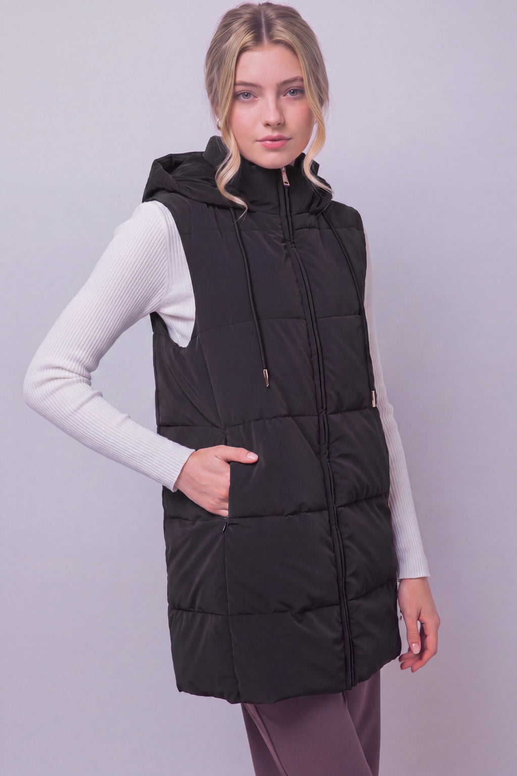 Long Hooded Puffer Vest