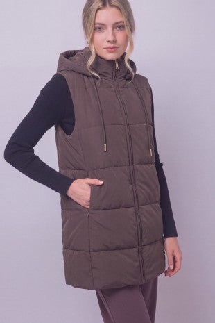 Long Hooded Puffer Vest