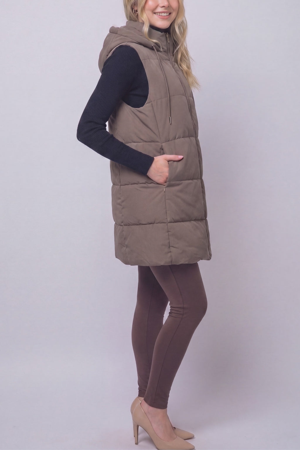 Long Hooded Puffer Vest