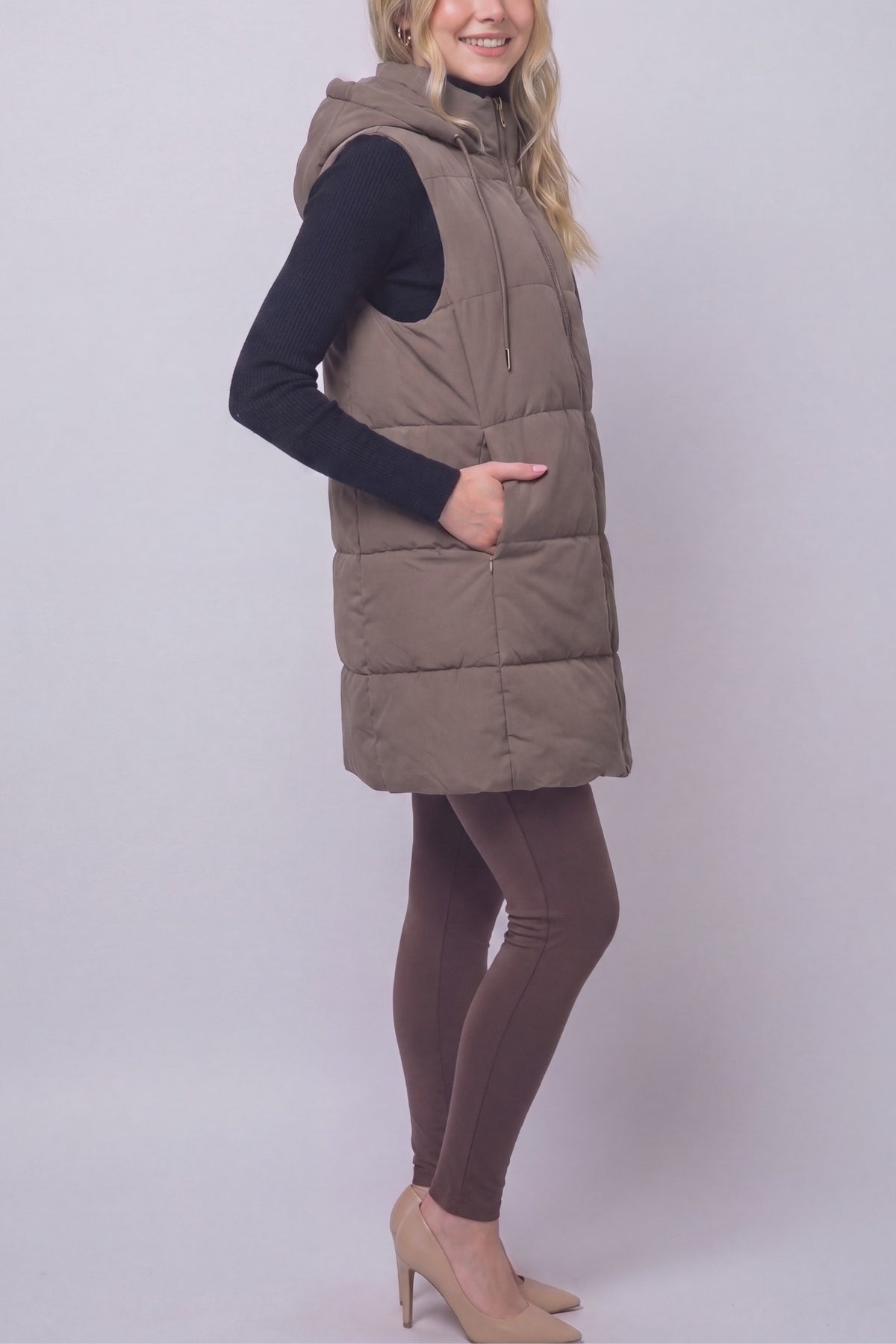 Long Hooded Puffer Vest
