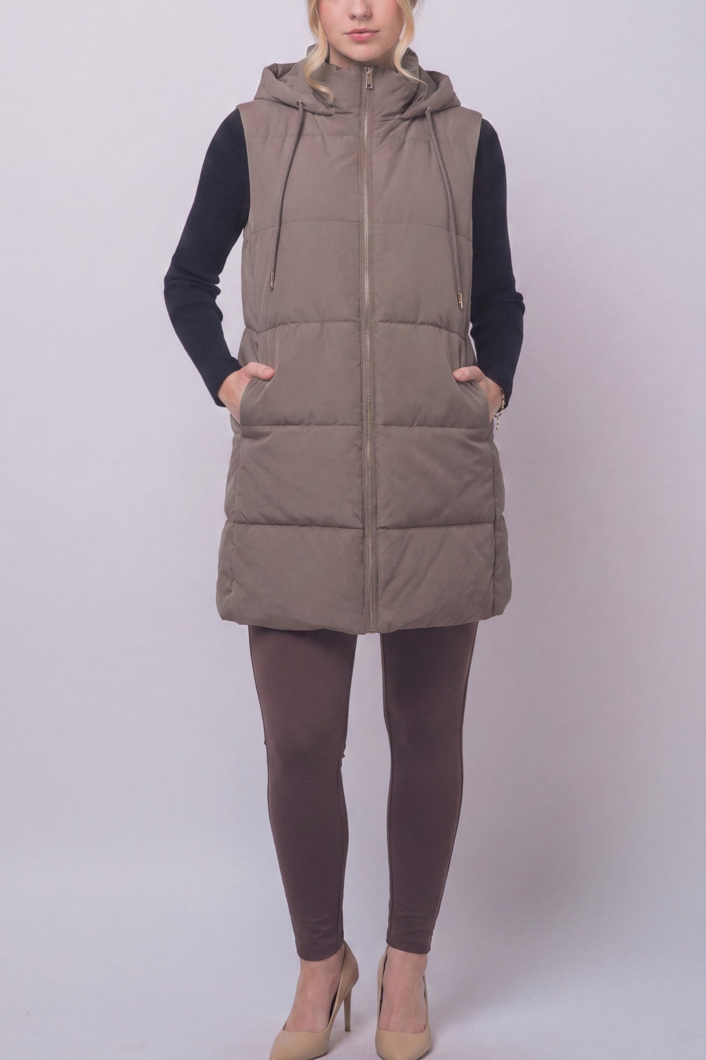 Long Hooded Puffer Vest