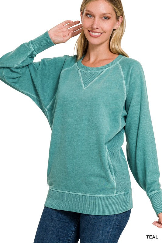 PIGMENT DYED FRENCH TERRY PULLOVER WITH POCKETS