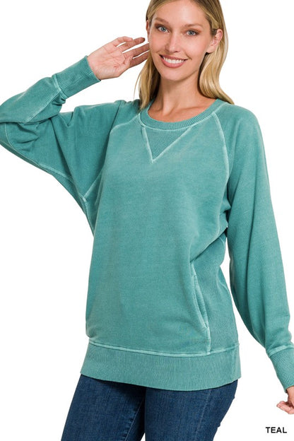 PIGMENT DYED FRENCH TERRY PULLOVER WITH POCKETS