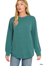 Raised Rib Round Neck Long Sleeve Top