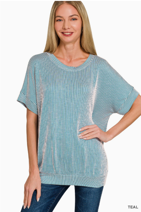 CORDED RIB SHORT SLEEVE TOP