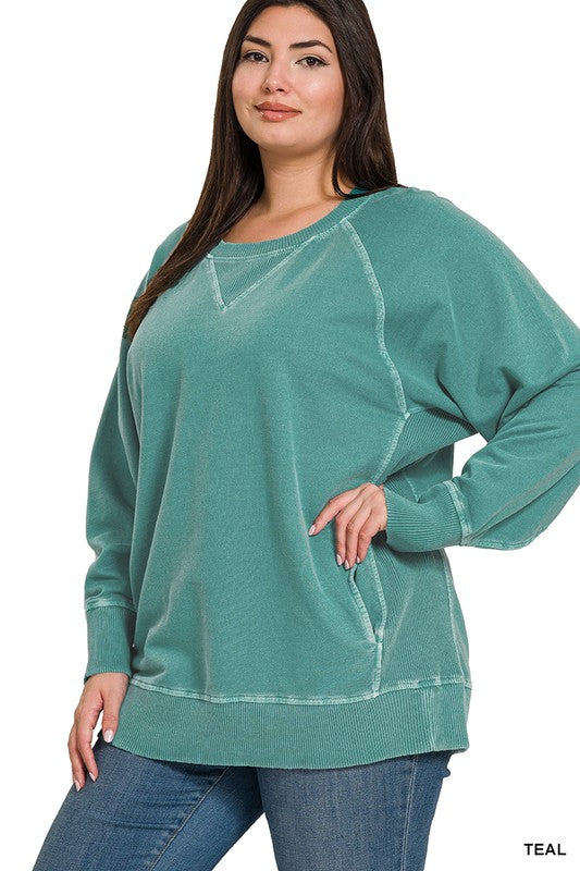 Plus PIGMENT DYED FRENCH TERRY PULLOVER WITH POCKETS