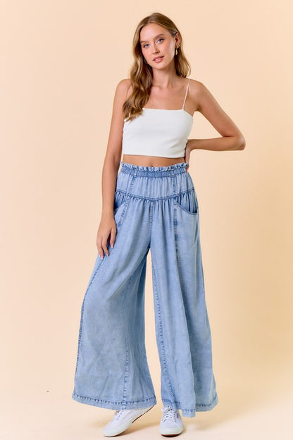 Comfort Tencel Denim Volume Wide-leg Pant W/ Slant Pockets