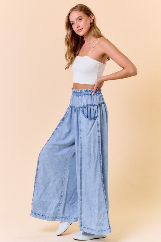Comfort Tencel Denim Volume Wide-leg Pant W/ Slant Pockets
